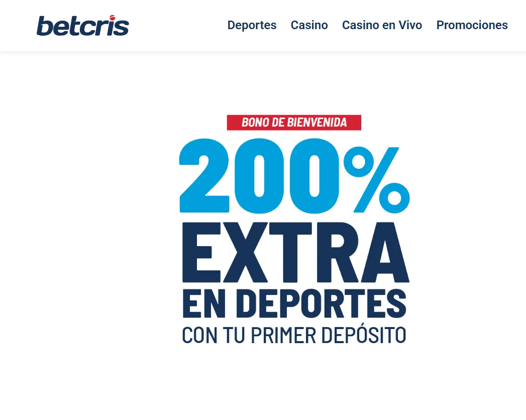 Bono de bienvenida Betcris del 200% hasta $200 USD