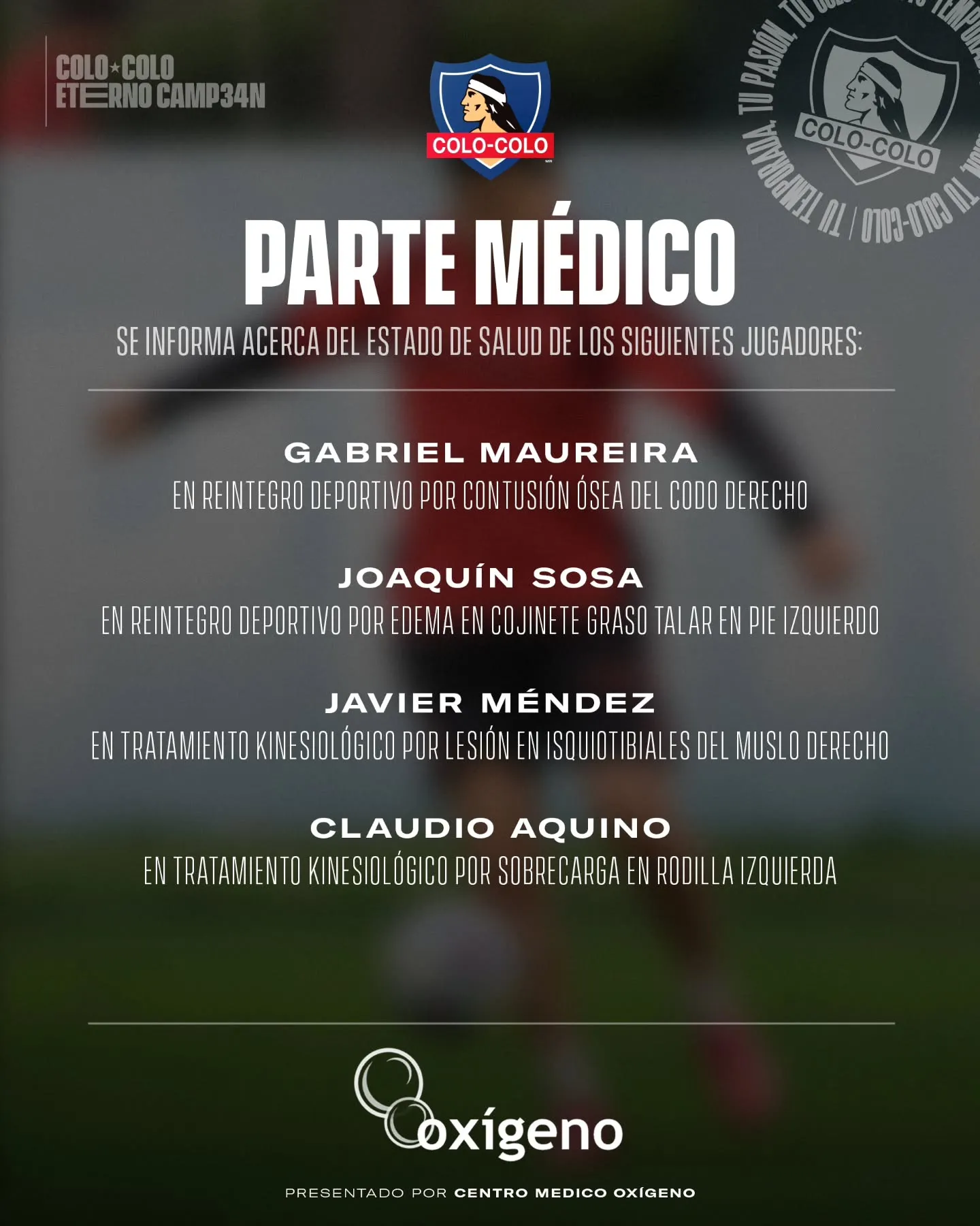 Los lesionados de Colo Colo vs Audax Italiano.