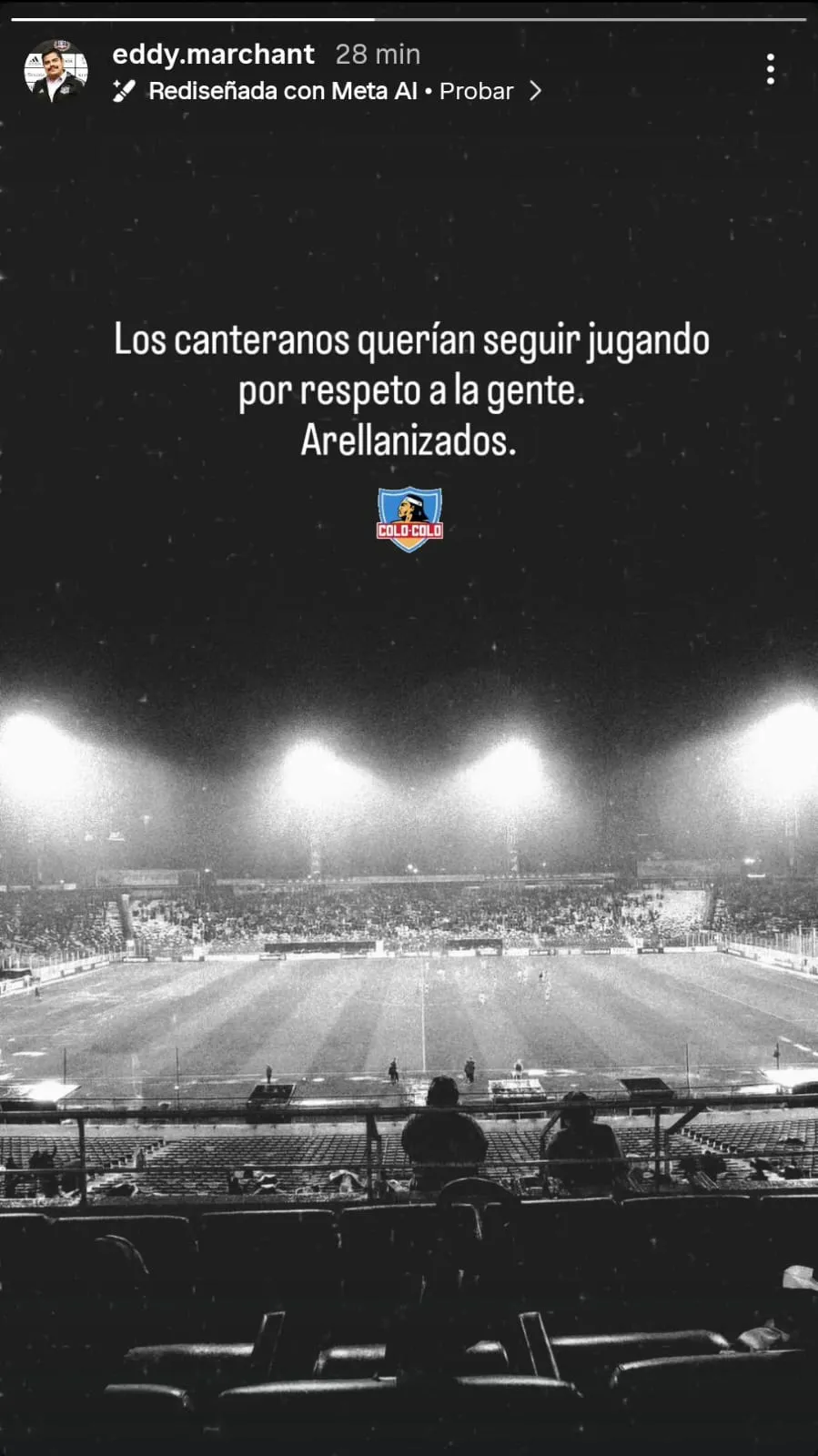 La historia de Edison Marchant sobre el partido suspendido.Imagen: Instagram Eddy Marchant