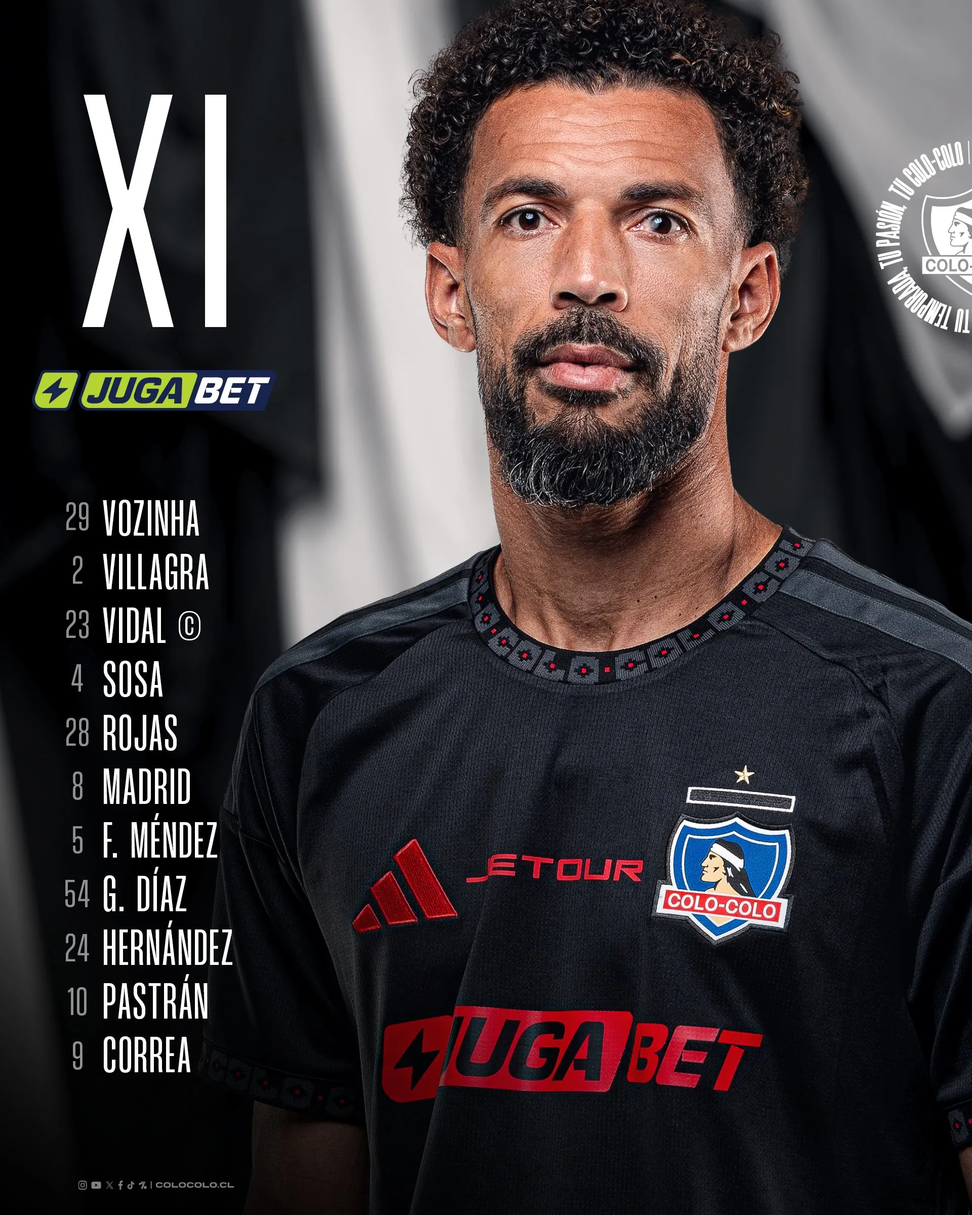 La formación de Colo Colo ante Palestino.Imagen: Colo Colo Oficial